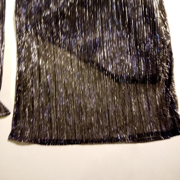 JM Studio Pants LGE  Navy Silver Metallic  Wide Leg  Sheer over solid lining NWT - Picture 6 of 10